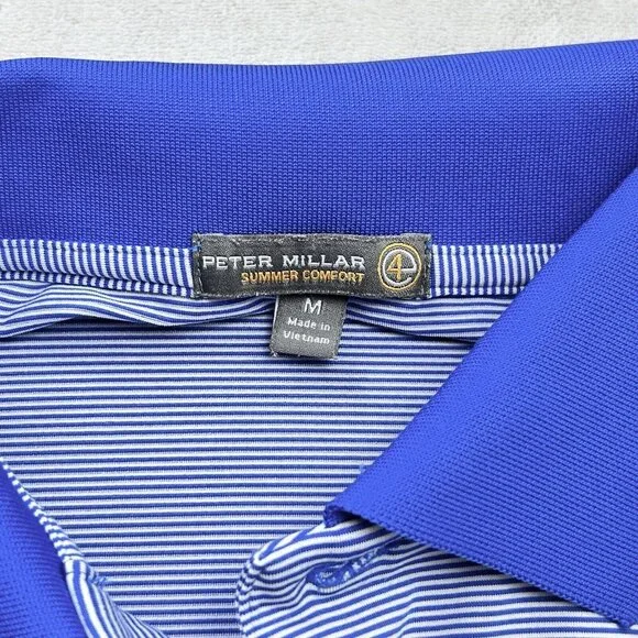Peter Millar Summer Comfort Mens Medium Striped Polo Blue White Breathable - Picture 7 of 11